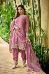 Stylish Pink Organza Work Salwar Suit